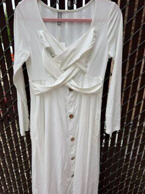 Noracora white ribbed top or dress crisscross front wrap detail NWT Women XL